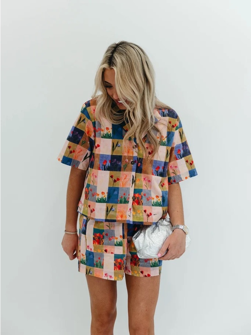 Aureum Multicolor Tulip Floral Short Sleeve Shirt Short Set